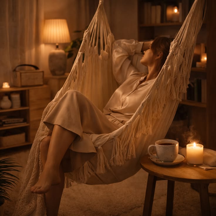 Illustration of a calm evening workspace prepared without digital screens